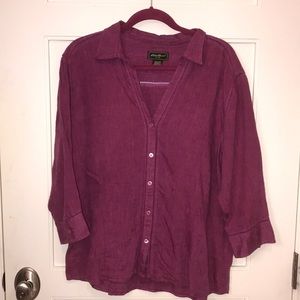 Eddie Bauer 100% linen magenta button down blouse